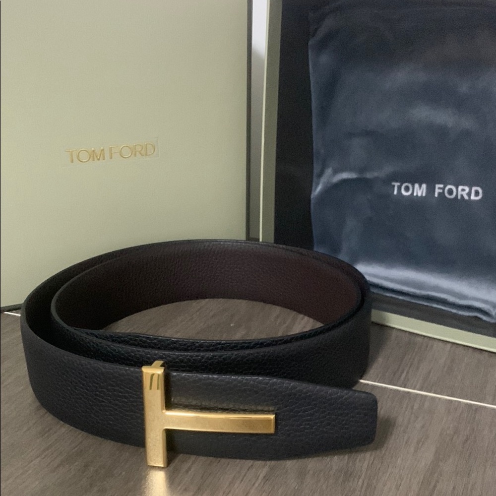 Tom Ford Black Belt with Gold Accent